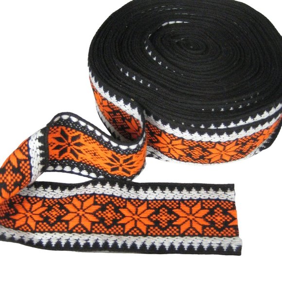 NEW Trim Edging Seam Size 2 in Wide 16 Yards Long Polyester Floral Orange Black - Picture 5 of 7